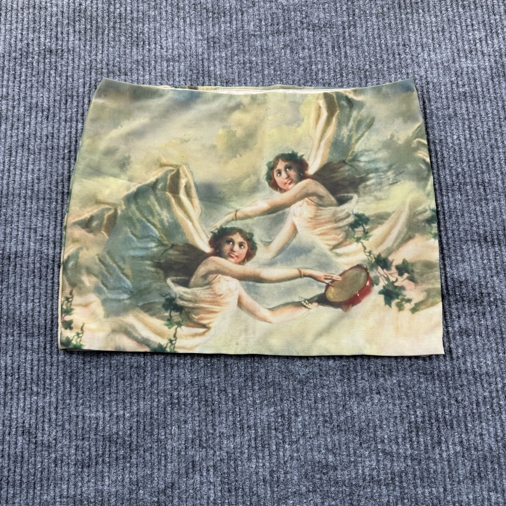 Edikted Skirt Womens Small Multicolor Satin Angel Art Print Mini Lined Stretch